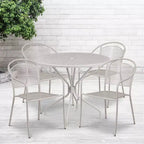 Flash Furniture Oia Commercial Grade 35.25 Round Indoor-Outdoor Steel Patio Table Set with 4 Round Back Chairs