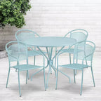 Flash Furniture Oia Commercial Grade 35.25 Round Indoor-Outdoor Steel Patio Table Set with 4 Round Back Chairs