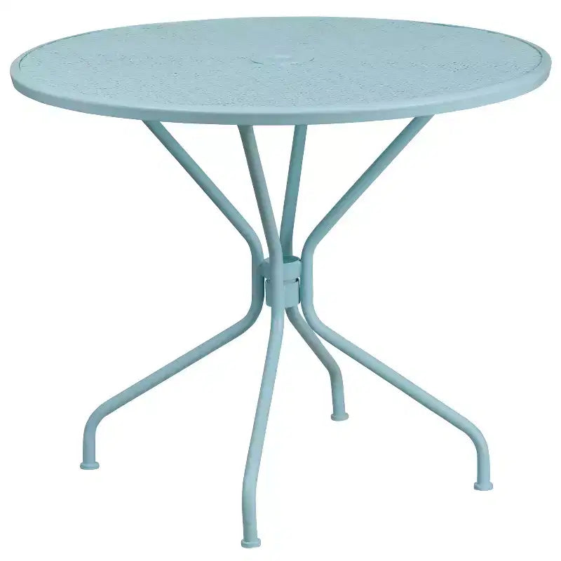 Flash Furniture Oia Commercial Grade 35.25 Round Indoor-Outdoor Steel Patio Table Set with 4 Round Back Chairs