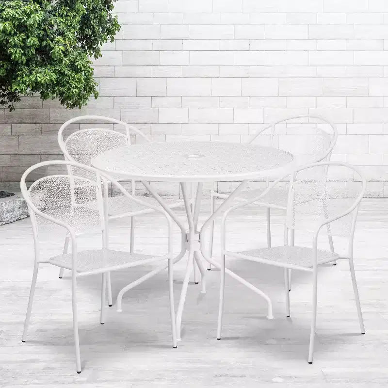 Flash Furniture Oia Commercial Grade 35.25 Round Indoor-Outdoor Steel Patio Table Set with 4 Round Back Chairs