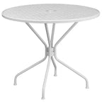 Flash Furniture Oia Commercial Grade 35.25 Round Indoor-Outdoor Steel Patio Table Set with 4 Round Back Chairs
