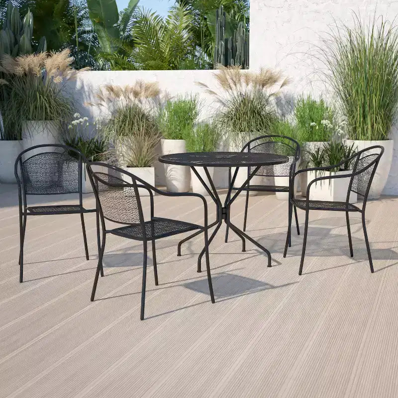 Flash Furniture Oia Commercial Grade 35.25 Round Indoor-Outdoor Steel Patio Table Set with 4 Round Back Chairs