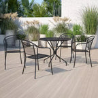 Flash Furniture Oia Commercial Grade 35.25 Round Indoor-Outdoor Steel Patio Table Set with 4 Round Back Chairs