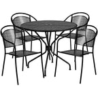 Flash Furniture Oia Commercial Grade 35.25 Round Indoor-Outdoor Steel Patio Table Set with 4 Round Back Chairs