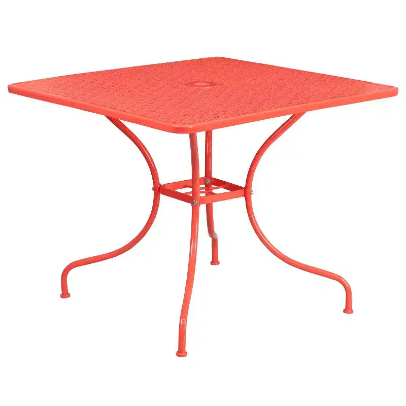Flash Furniture Oia Commercial Grade 35.5 Square Indoor-Outdoor Steel Patio Table Set with 2 Round Back Chairs