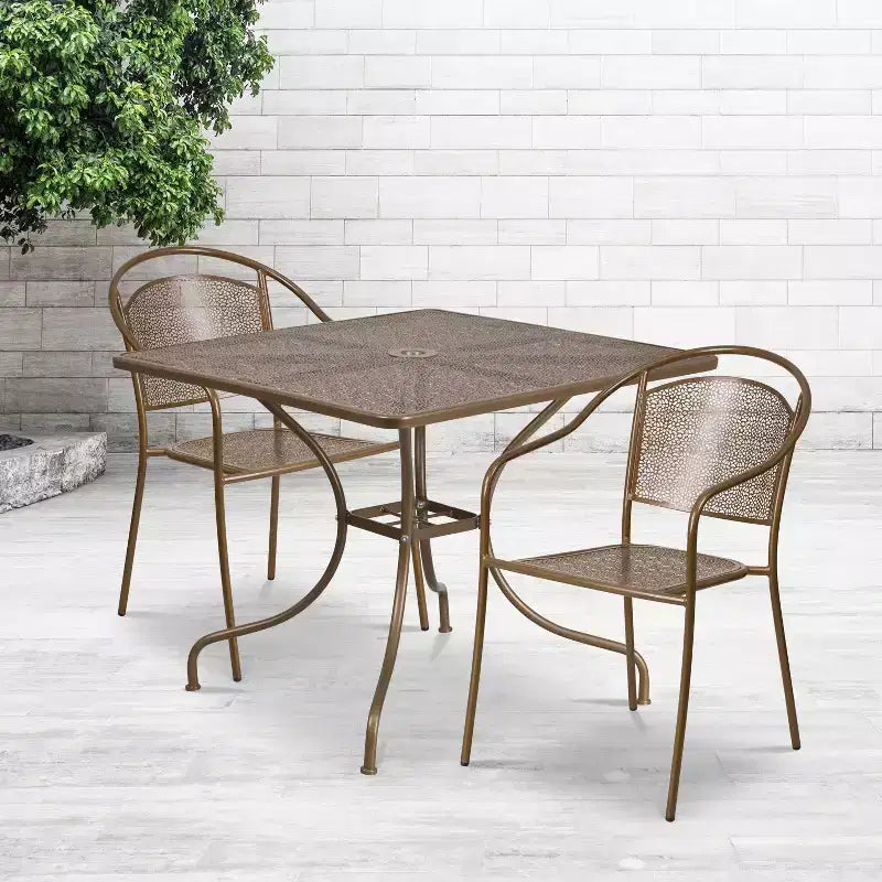 Flash Furniture Oia Commercial Grade 35.5 Square Indoor-Outdoor Steel Patio Table Set with 2 Round Back Chairs