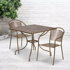 Flash Furniture Oia Commercial Grade 35.5 Square Indoor-Outdoor Steel Patio Table Set with 2 Round Back Chairs