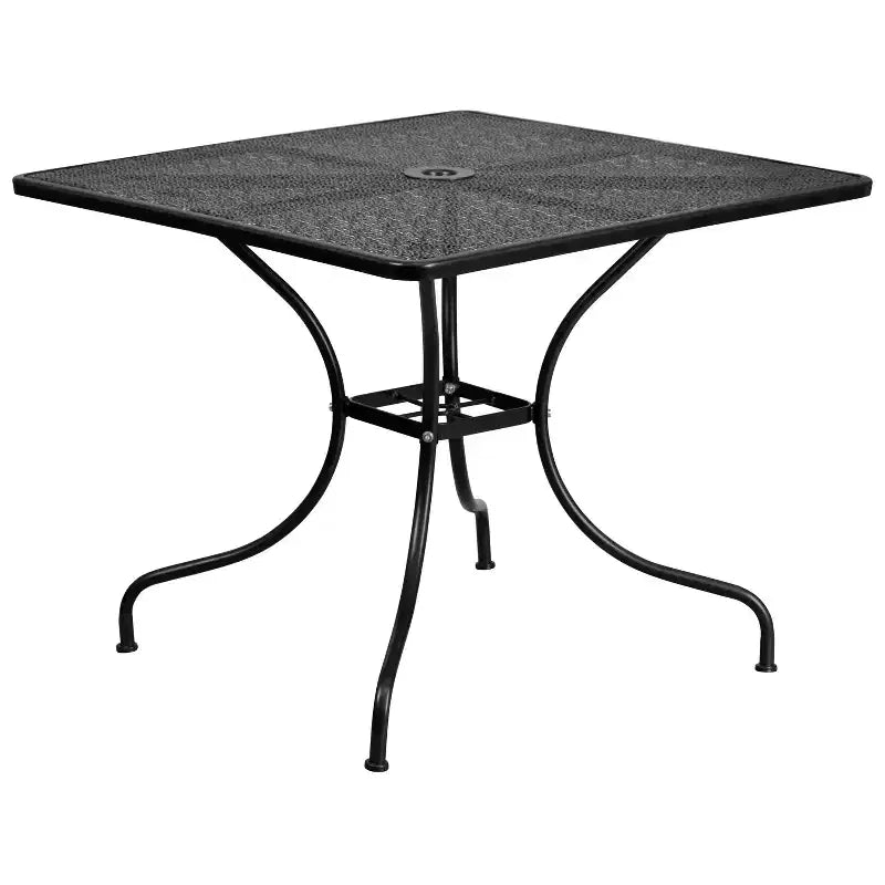 Flash Furniture Oia Commercial Grade 35.5 Square Indoor-Outdoor Steel Patio Table Set with 2 Round Back Chairs