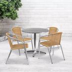 Flash Furniture Lila 31.5'' Round Aluminum Indoor-Outdoor Table Set with 4 Rattan Chairs