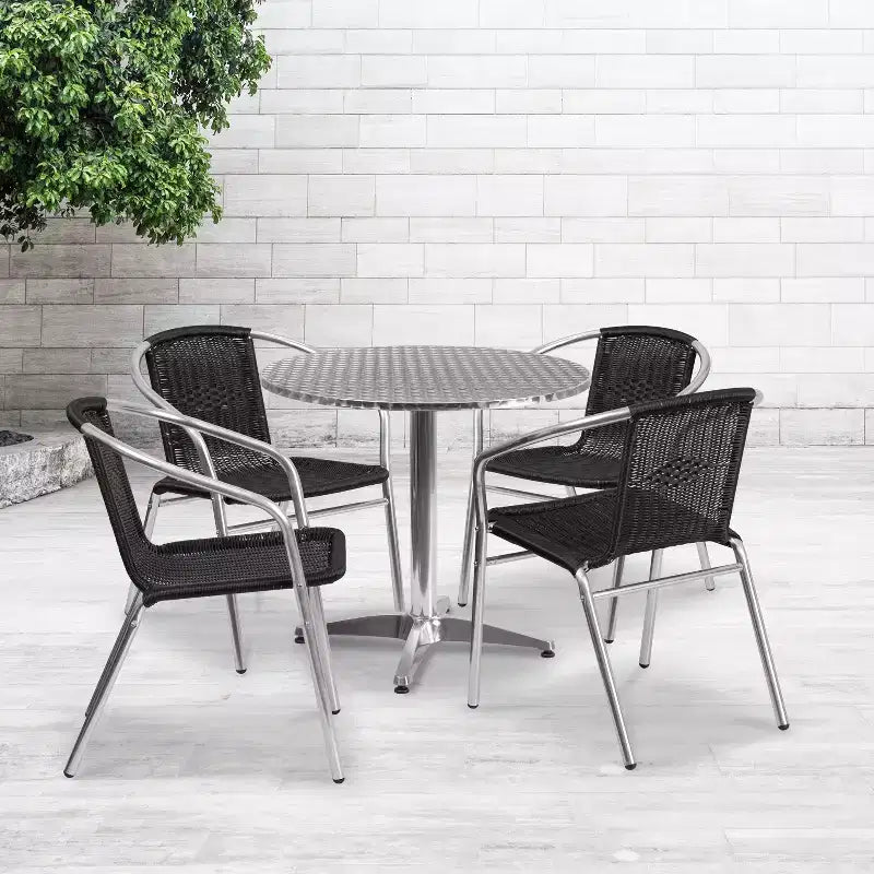 Flash Furniture Lila 31.5'' Round Aluminum Indoor-Outdoor Table Set with 4 Rattan Chairs