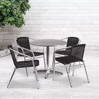Flash Furniture Lila 31.5'' Round Aluminum Indoor-Outdoor Table Set with 4 Rattan Chairs