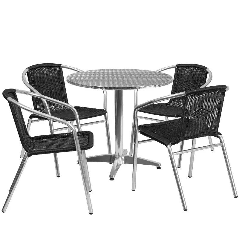 Flash Furniture Lila 31.5' rundes Tischset aus Aluminium für drinnen und draußen mit 4 Rattanstühlen