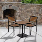Flash Furniture Lark Outdoor Patio Bistro Dining Table Set with 2 Chairs and Faux Teak Poly Slats
