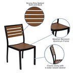 Flash Furniture Lark Outdoor Patio Bistro Dining Table Set with 2 Chairs and Faux Teak Poly Slats