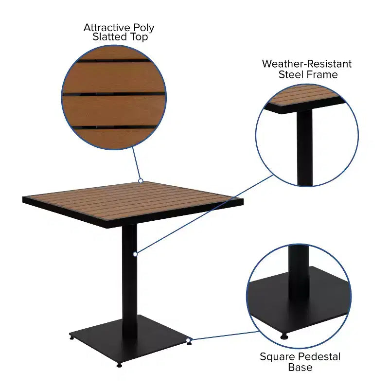 Flash Furniture Lark Outdoor Patio Bistro Dining Table Set with 2 Chairs and Faux Teak Poly Slats