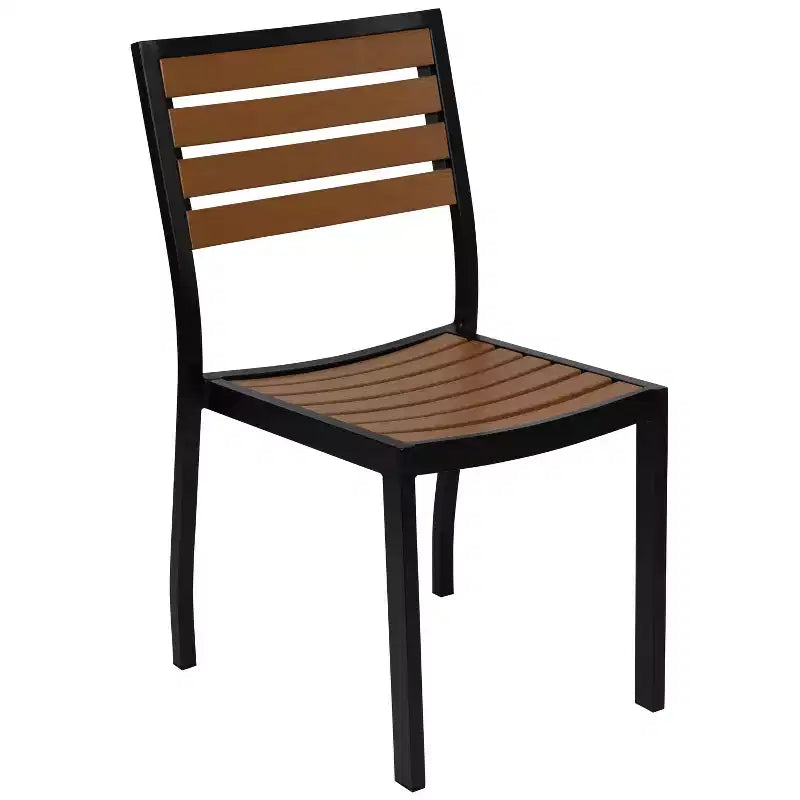Emma and Oliver Outdoor Patio Bistro Dining Table Set with 4 Chairs and Faux Teak Poly Slats