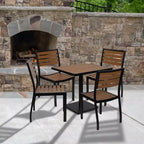 Emma and Oliver Outdoor Patio Bistro Dining Table Set with 4 Chairs and Faux Teak Poly Slats