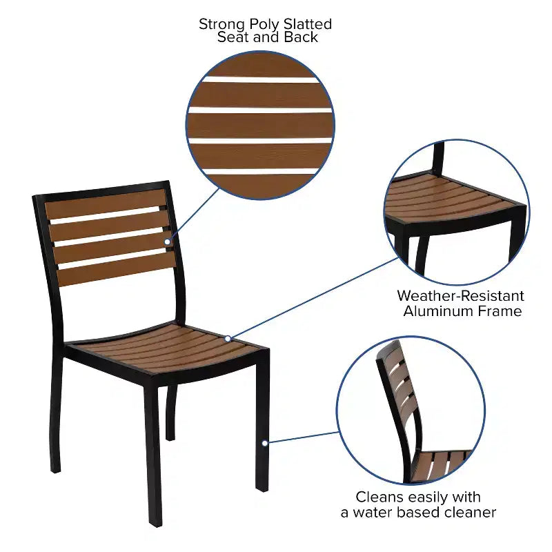Emma and Oliver Outdoor Patio Bistro Dining Table Set with 4 Chairs and Faux Teak Poly Slats