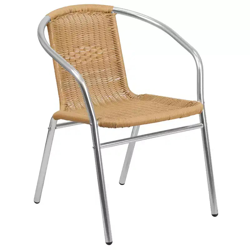 Emma and Oliver 27.5 Square Aluminum Garden Patio Table Set with 4 Rattan Chairs