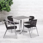 Emma and Oliver 27.5 Square Aluminum Garden Patio Table Set with 4 Rattan Chairs