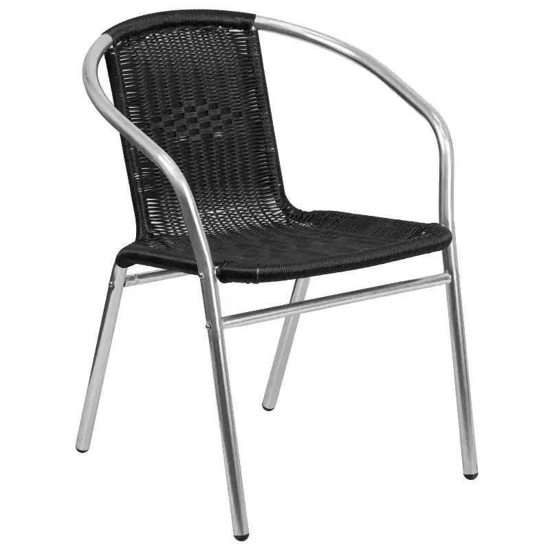 Emma and Oliver 27.5 Square Aluminum Garden Patio Table Set with 4 Rattan Chairs
