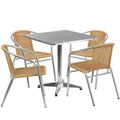 Emma and Oliver 27.5 Square Aluminum Garden Patio Table Set with 4 Rattan Chairs
