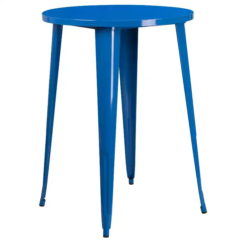 Emma and Oliver Commercial Grade 30 Round Metal Indoor-Outdoor Bar Table Set with 4 Cafe Stools
