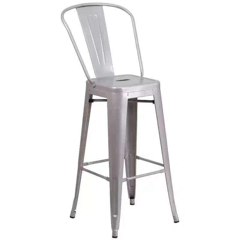 Emma and Oliver Commercial Grade 30 Round Metal Indoor-Outdoor Bar Table Set with 4 Cafe Stools