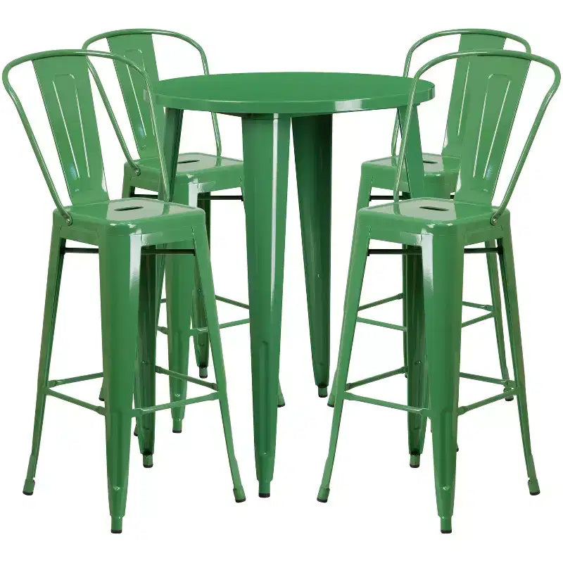 Emma and Oliver runder 30-Zoll-Indoor-Outdoor-Bartisch aus Metall in Gewerbequalität mit 4 Caféhockern