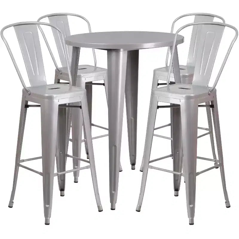 Emma and Oliver runder 30-Zoll-Indoor-Outdoor-Bartisch aus Metall in Gewerbequalität mit 4 Caféhockern