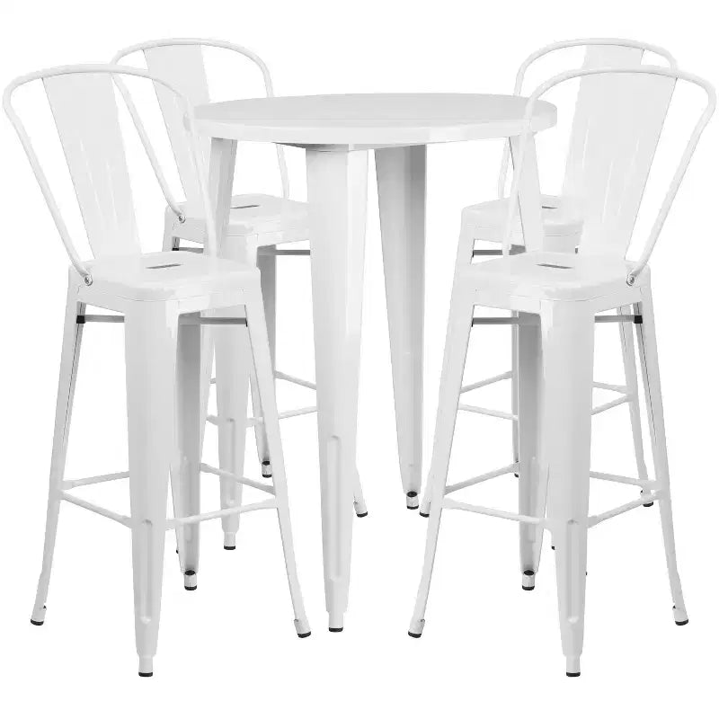 Emma and Oliver runder 30-Zoll-Indoor-Outdoor-Bartisch aus Metall in Gewerbequalität mit 4 Caféhockern