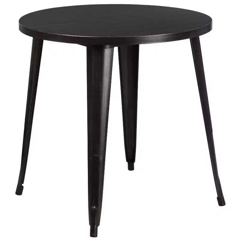 Emma and Oliver Commercial Grade 30 Round Metal Indoor-Outdoor Table Set & 4 Slat Back Chairs