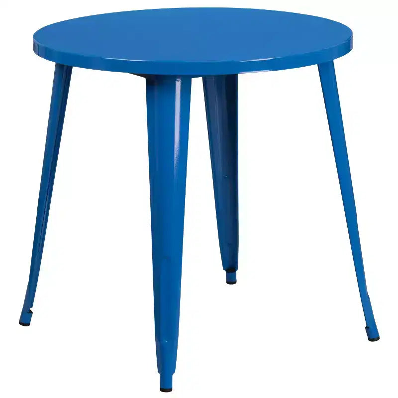 Emma and Oliver Commercial Grade 30 Round Metal Indoor-Outdoor Table Set & 4 Slat Back Chairs