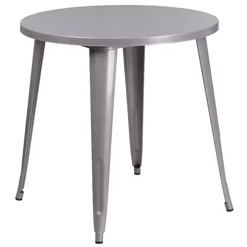 Emma and Oliver Commercial Grade 30 Round Metal Indoor-Outdoor Table Set & 4 Slat Back Chairs