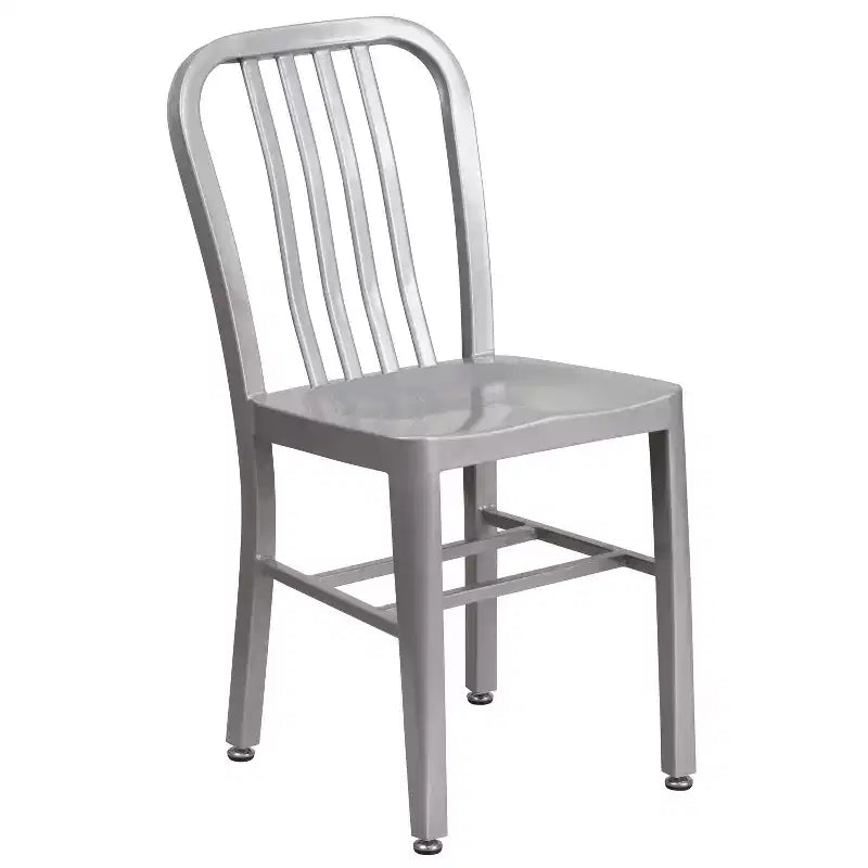 Emma and Oliver Commercial Grade 30 Round Metal Indoor-Outdoor Table Set & 4 Slat Back Chairs