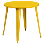 Emma and Oliver Commercial Grade 30 Round Metal Indoor-Outdoor Table Set & 4 Slat Back Chairs