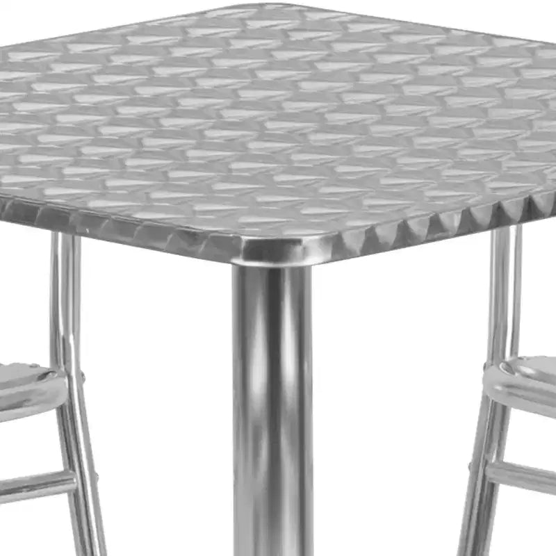Emma and Oliver 27.5 Square Aluminum Table Set with 4 Slat Back Chairs