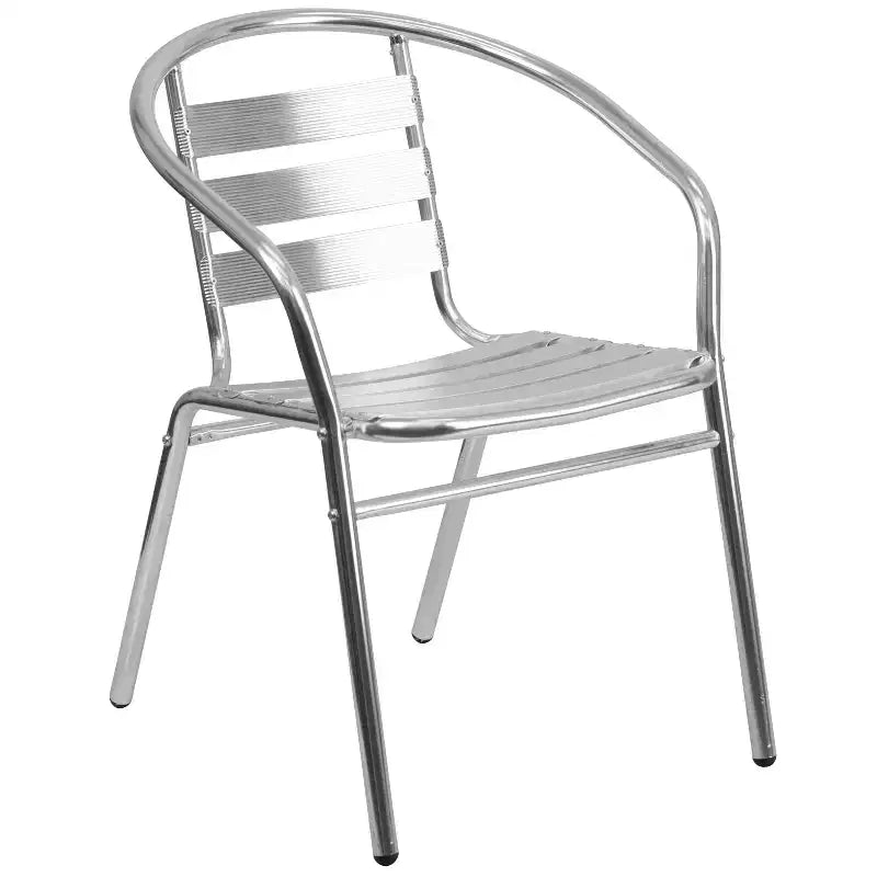 Emma and Oliver 27.5 Square Aluminum Table Set with 4 Slat Back Chairs