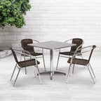 Emma and Oliver 31.5 Square Aluminum Garden Patio Table Set with 4 Rattan Chairs