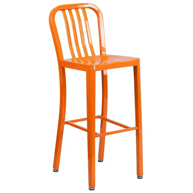 Emma and Oliver Commercial 24 Round Metal Indoor-Outdoor Bar Table Set & 2 Slat Back Stools
