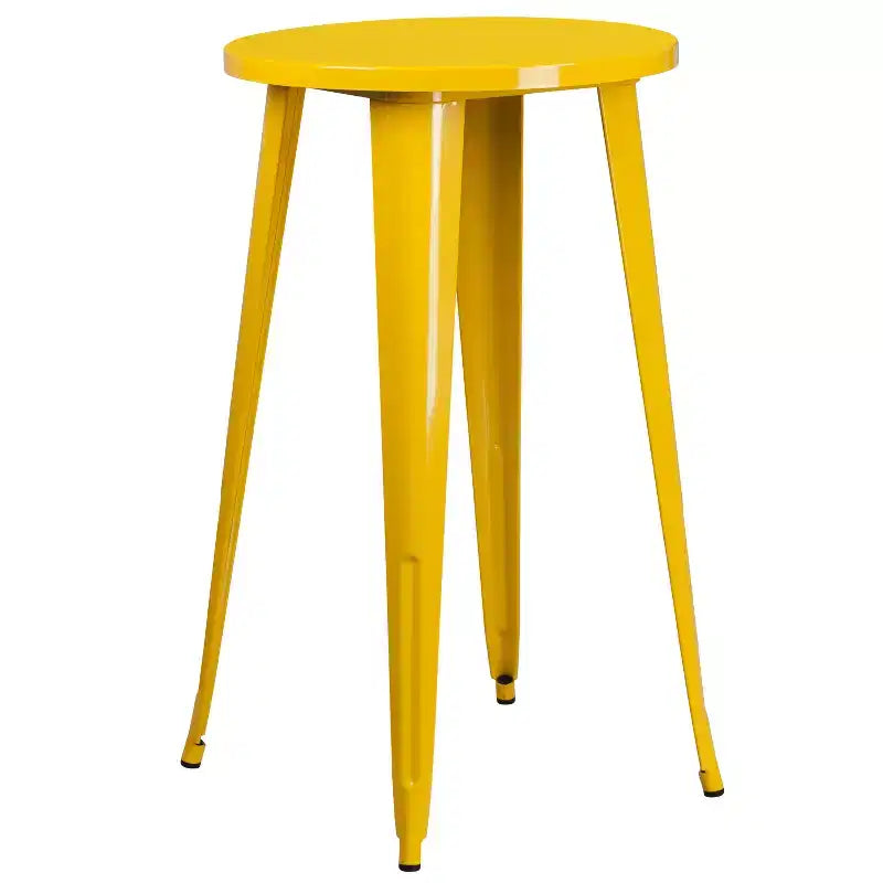 Emma and Oliver Commercial 24 Round Metal Indoor-Outdoor Bar Table Set & 2 Slat Back Stools