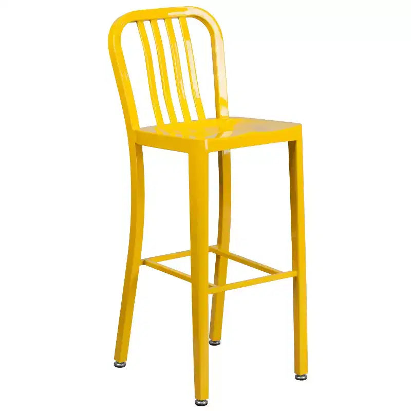 Emma and Oliver Commercial 24 Round Metal Indoor-Outdoor Bar Table Set & 2 Slat Back Stools