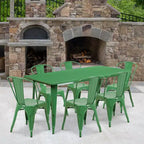 Emma and Oliver Commercial Grade Rectangular Metal Indoor-Outdoor Table Set with 6 Stack Chairs