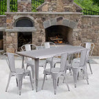 Emma and Oliver Commercial Grade Rectangular Metal Indoor-Outdoor Table Set with 6 Stack Chairs