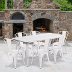 Emma and Oliver Commercial Grade Rectangular Metal Indoor-Outdoor Table Set with 6 Stack Chairs
