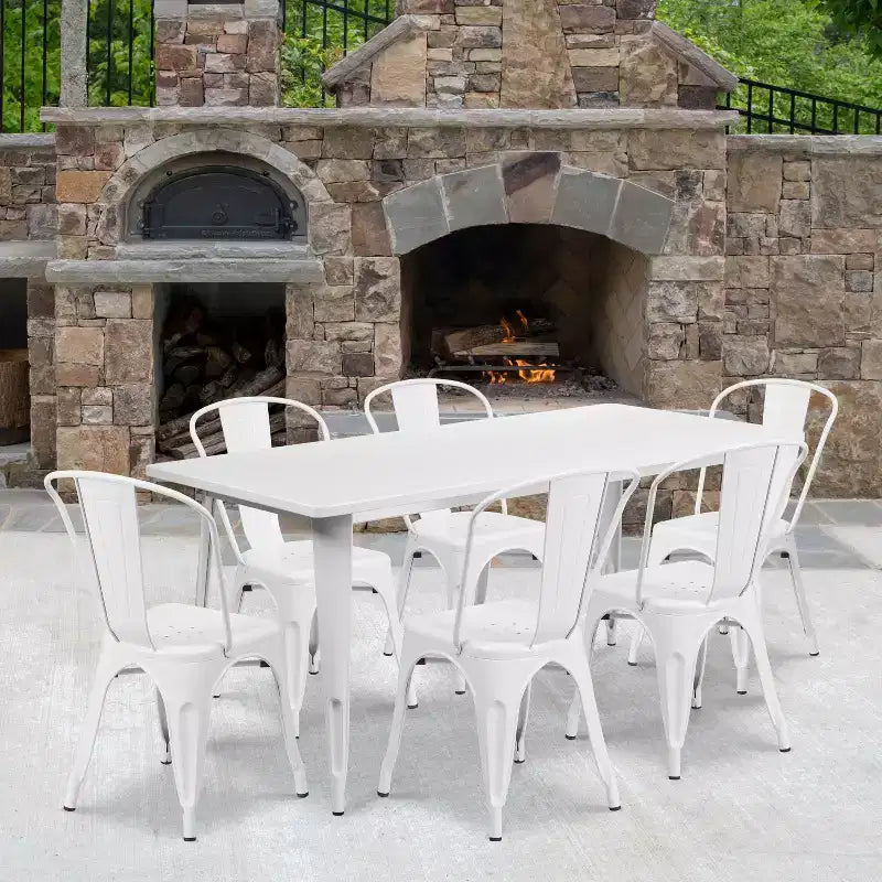 Emma and Oliver Commercial Grade Rectangular Metal Indoor-Outdoor Table Set with 6 Stack Chairs