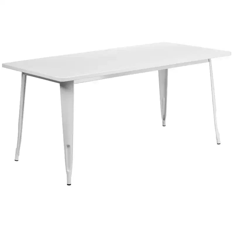 Emma and Oliver Commercial Grade Rectangular Metal Indoor-Outdoor Table Set with 6 Stack Chairs