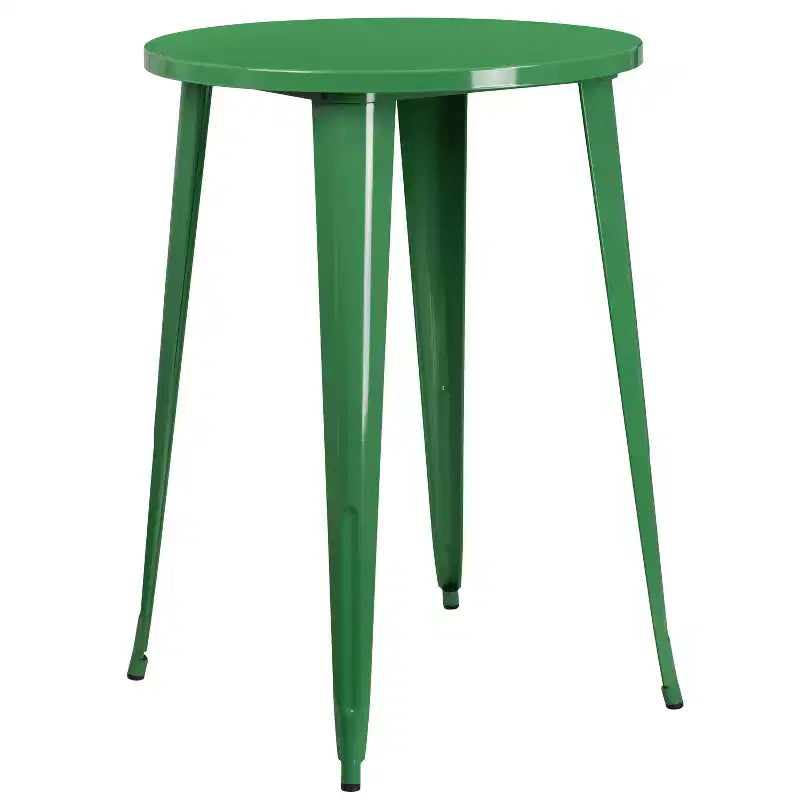 Emma and Oliver Commercial Grade 30 Round Metal Indoor-Outdoor Bar Table Set, 2 Backless Stools