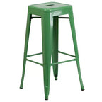 Emma and Oliver Commercial Grade 30 Round Metal Indoor-Outdoor Bar Table Set, 2 Backless Stools