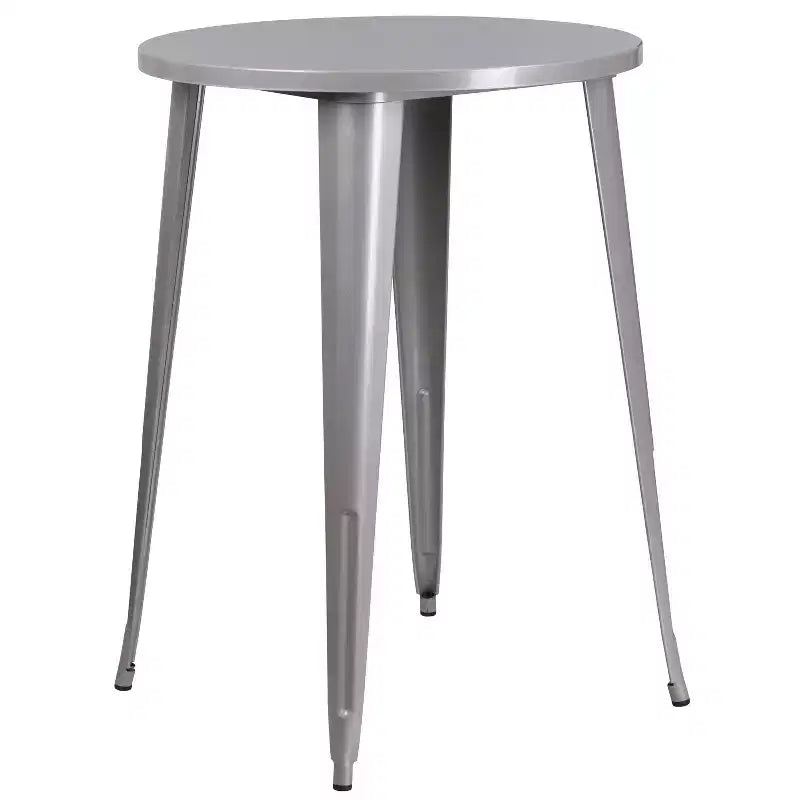 Emma and Oliver Commercial Grade 30 Round Metal Indoor-Outdoor Bar Table Set, 2 Backless Stools